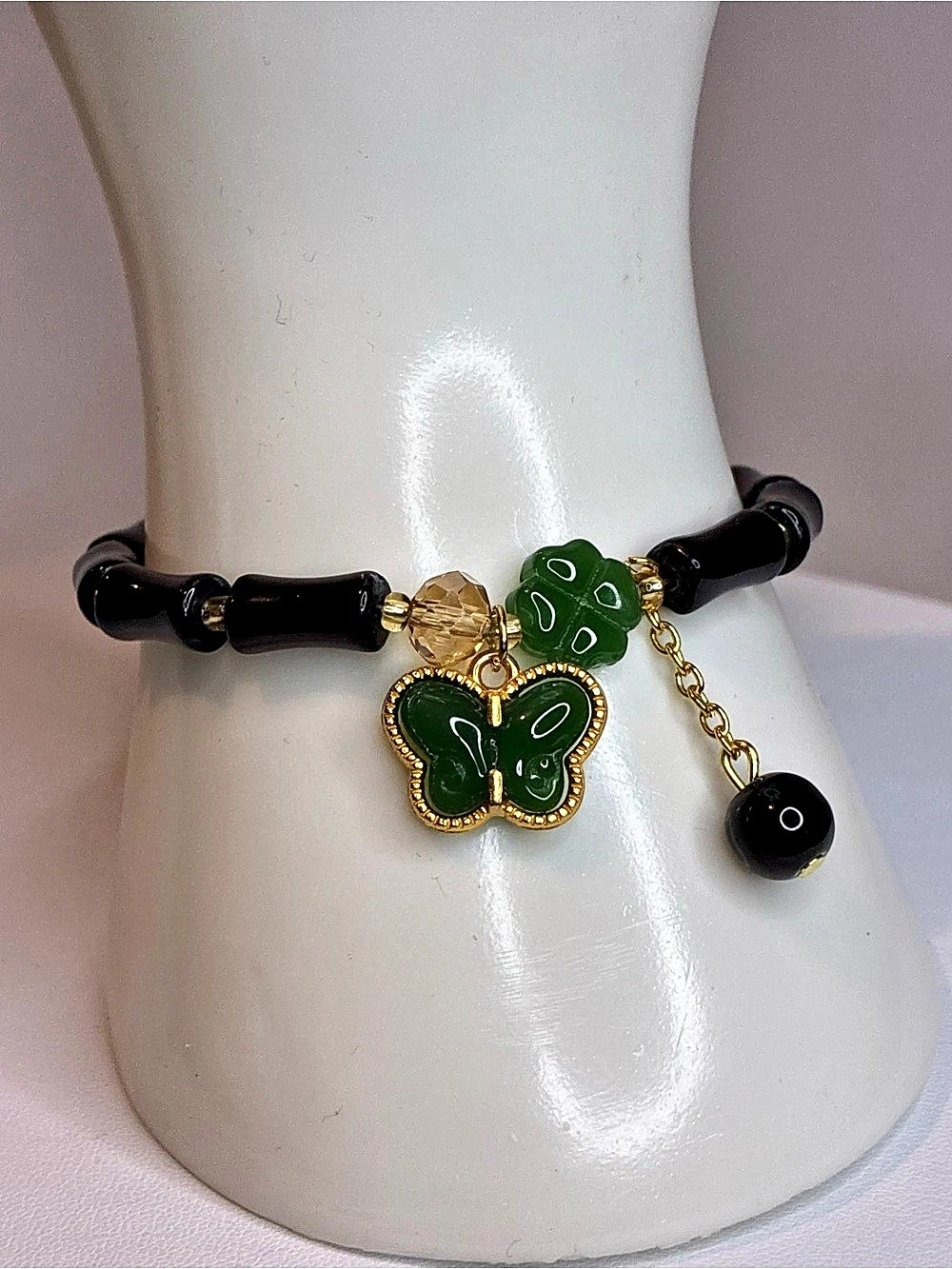 Black & Green Butterfly Charm Bracelet
